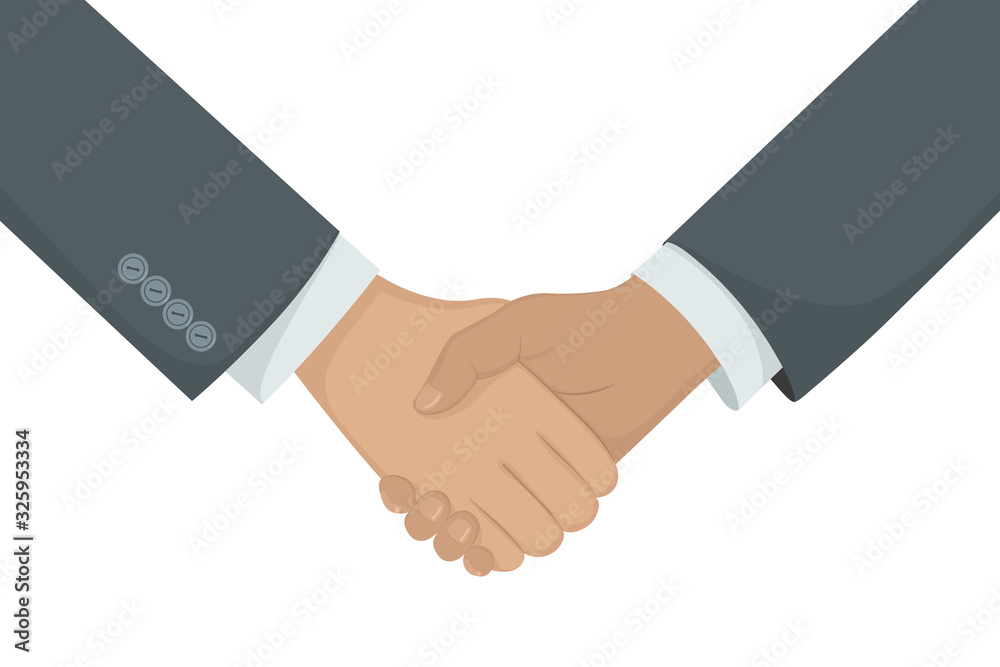 Handshake of Caucasian businessmen. Cartoon style. Vector illustration. Handshake of Caucasian businessmen. Cartoon style. Vector illustration.