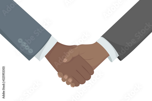 Handshake of African-American businessmen. Cartoon style. Vector illustration.