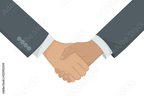 Handshake of Caucasian businessmen. Cartoon style. Vector illustration.
