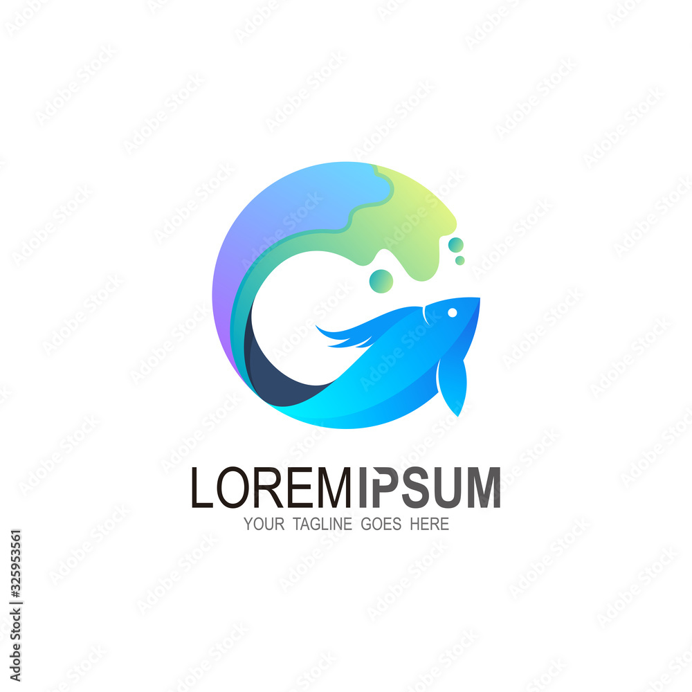 Logos of fish swimming in the ocean, Logos of seafood Logos of fish swimming in the ocean, Logos of seafood