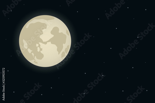 Full moon and stars in open space. Vector illustration.