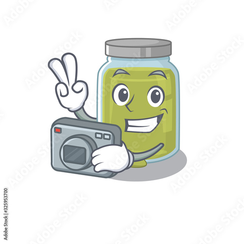 Cool Photographer pumpkin seed butter character with a camera