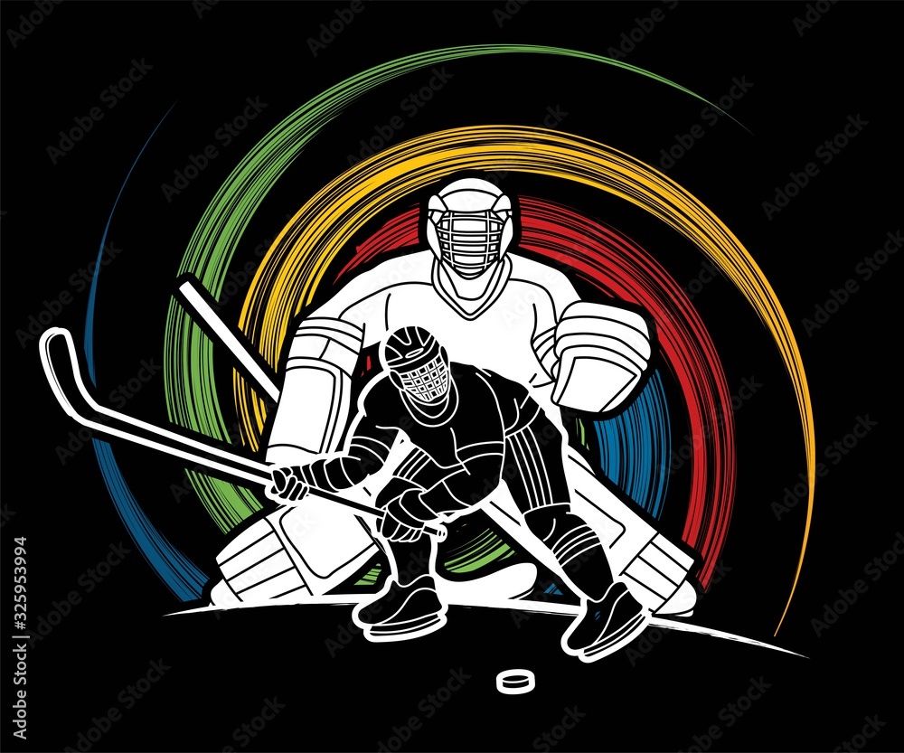 Group of Ice Hockey players action cartoon sport graphic vector