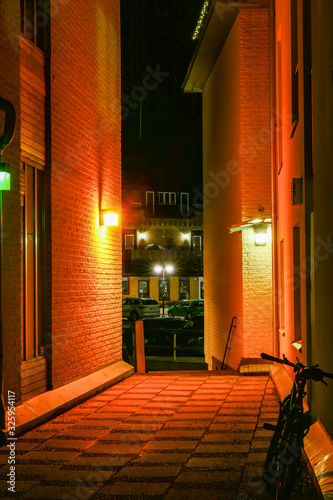 Norrtalje, Sweden A street at night in the old town. photo