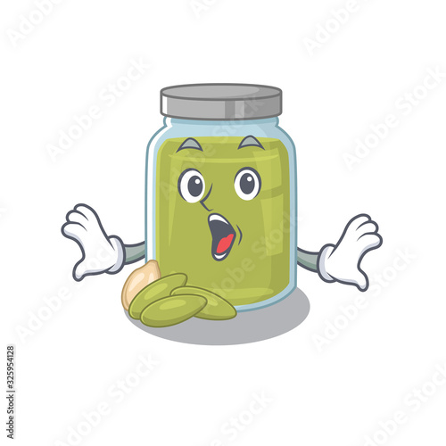 Pumpkin seed butter mascot design concept with a surprised gesture