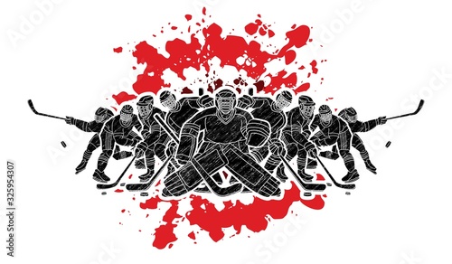 Group of Ice Hockey players action cartoon sport graphic vector