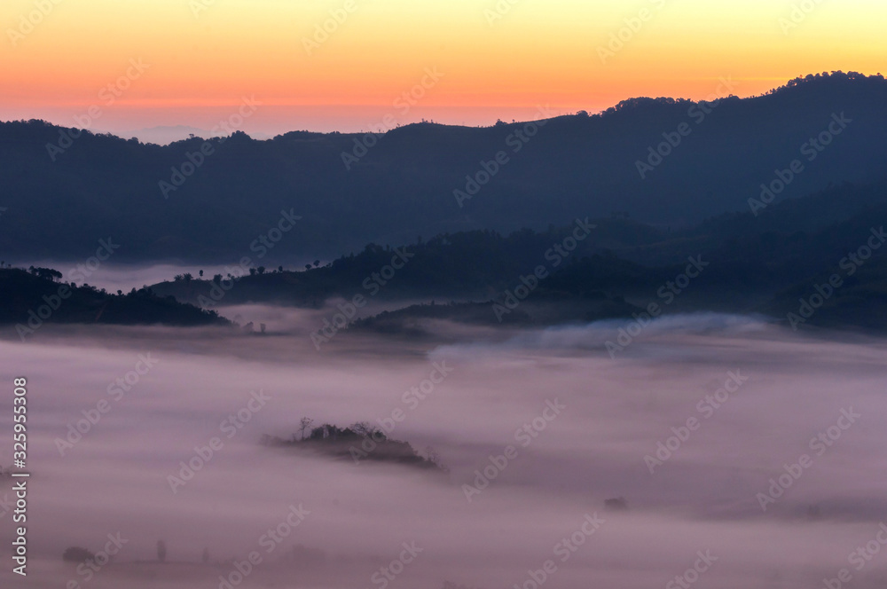 Sunrise mist mountain  Phu Lanka  in Phayao ,Thailand