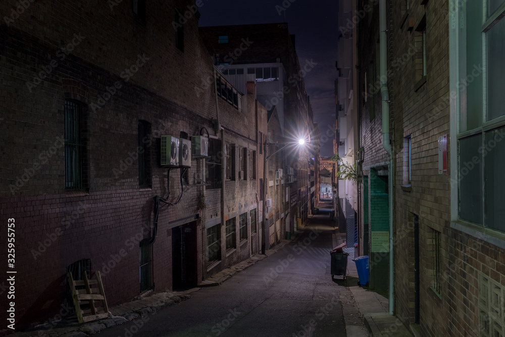 narrow street at night