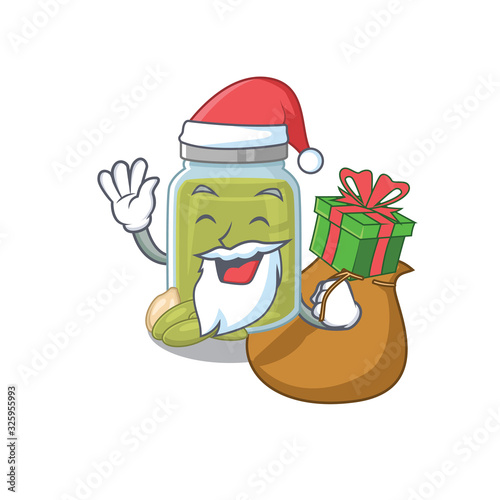 Santa pumpkin seed butter Cartoon character design having box of gifts