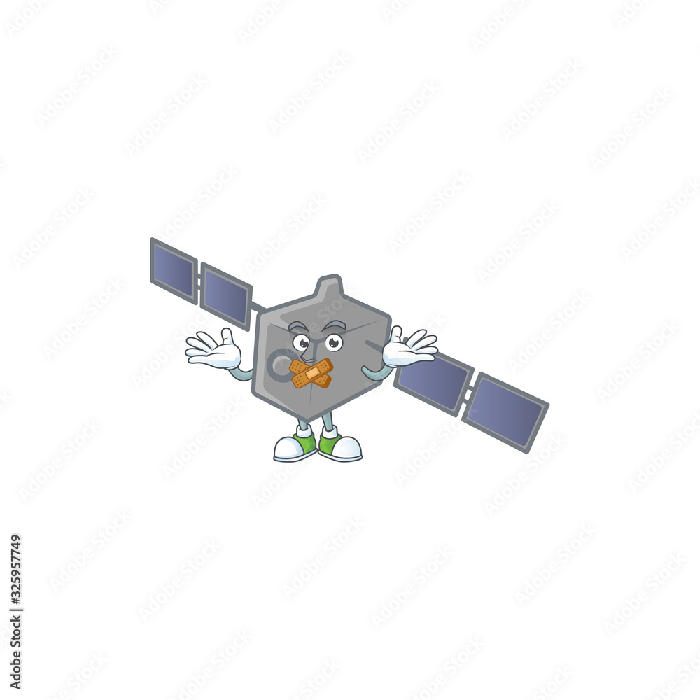 mascot cartoon character design of satellite network making a silent gesture
