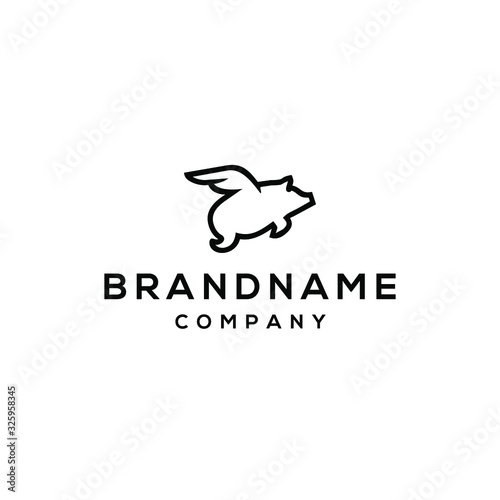 pig pork with fly wing icon logo illustration 