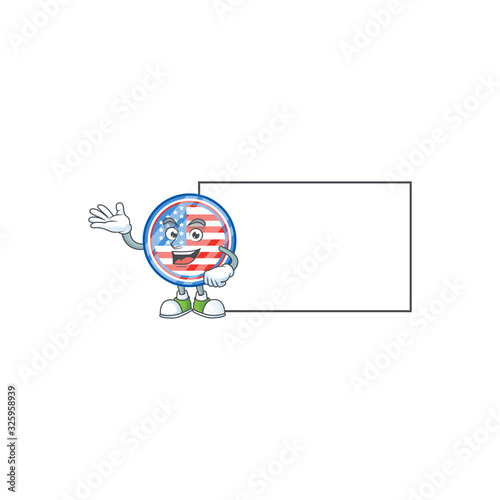 Cheerful circle badges USA mascot style design with whiteboard