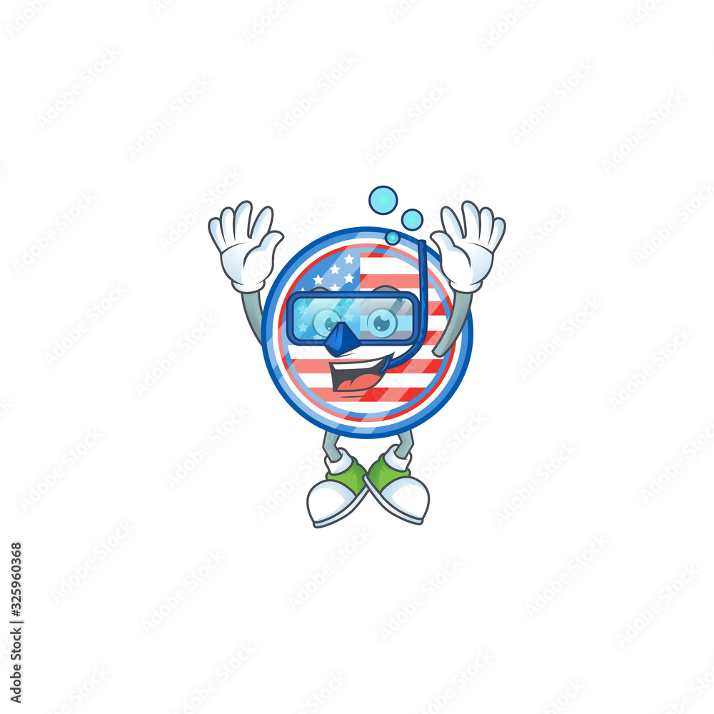 A mascot icon of circle badges USA wearing Diving glasses