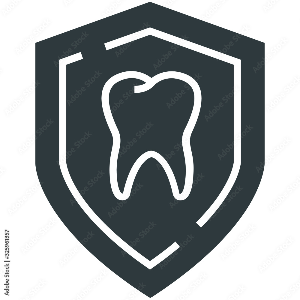 Shield tooth black icon on white background Shield tooth black icon on white background