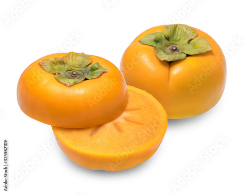 Fresh ripe persimmons isolated on white background, fresh persimmons isolated on white With clipping path