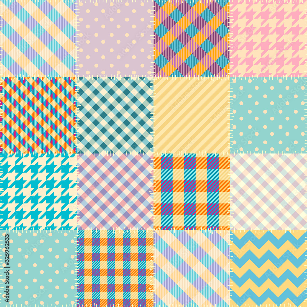 Patchwork textile pattern. Seamless quilting design background. Patchwork textile pattern. Seamless quilting design background.
