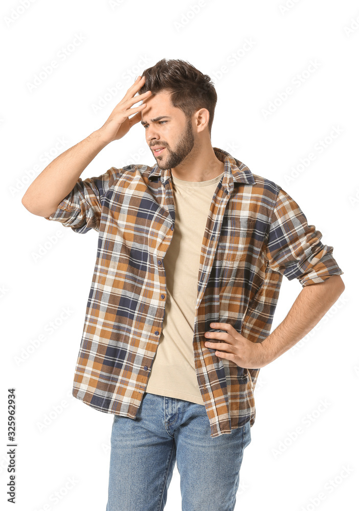 Portrait of worried young man on white background Portrait of worried young man on white background