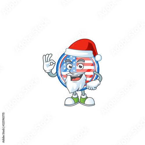 A lovely Santa circle badges USA mascot picture style with ok finger