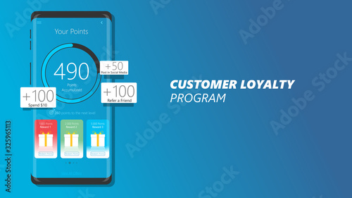 customer loyalty program Reward app interface, mobile ui vector design with blank area to customize text
