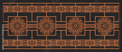 Laser cutting design for fencing, door, wall or window panel. Jigsaw die cut ornament. Lacy cutout silhouette stencil. Fretwork floral pattern. Vector template for carving, metal and woodcut.