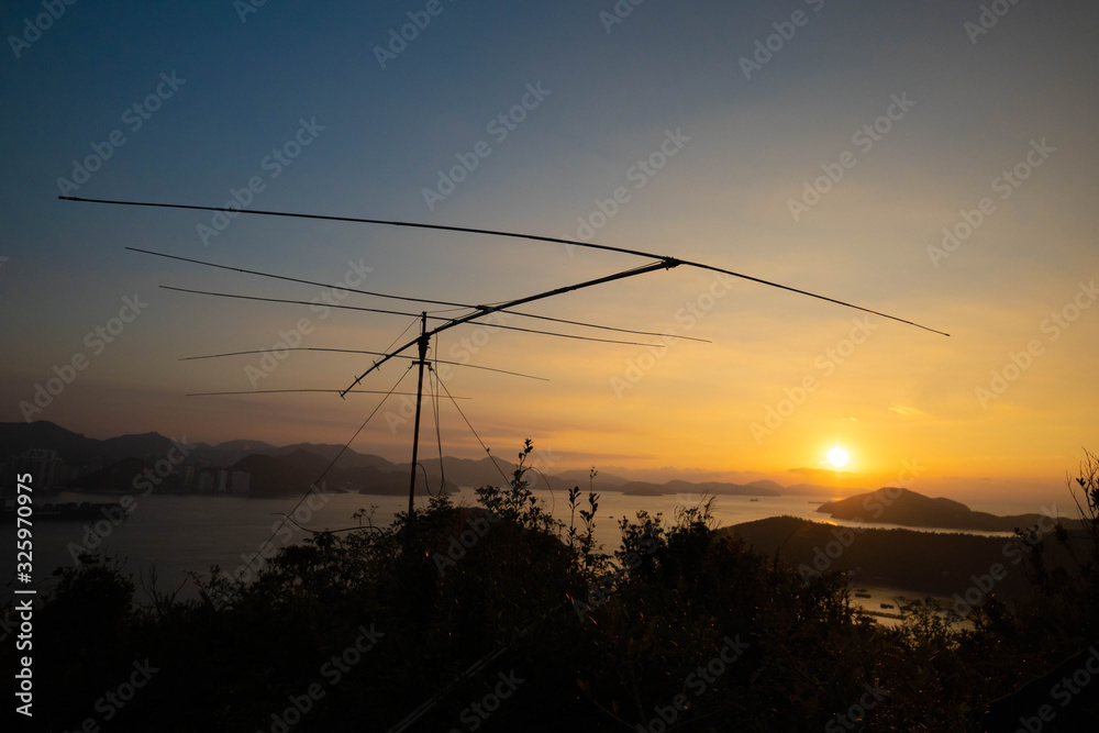 View of Yagi antenna at sunset on lamma island, Hong Kong