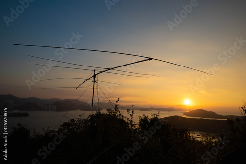 View of Yagi antenna at sunset on lamma island, Hong Kong