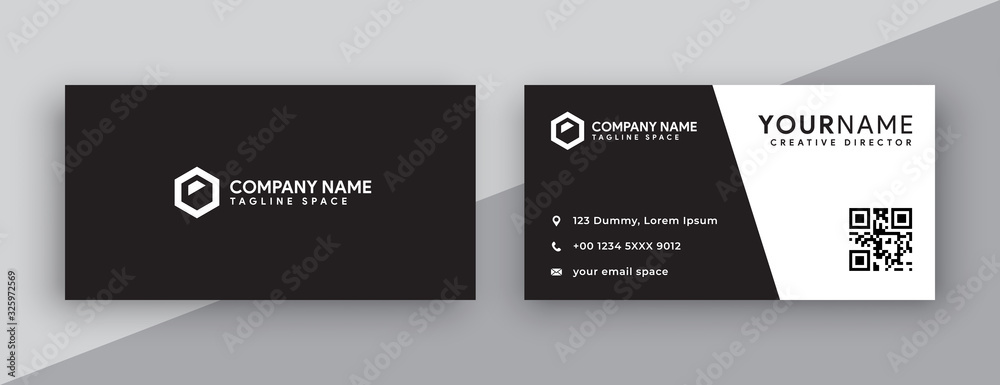 black and white business card design, simple and modern style. double sided business card template