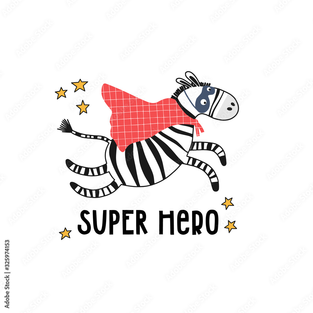 Funny zebra superhero kids illustration Funny zebra superhero kids illustration