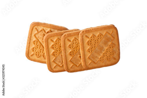 Square shaped sweet shortbread cookies on a white background