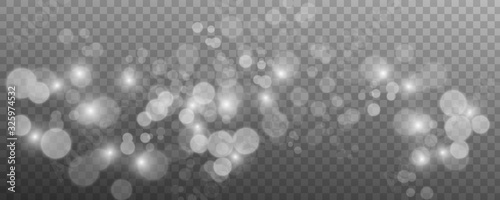 Blurred light sparkle elements. Glitters isolated on transparent background.