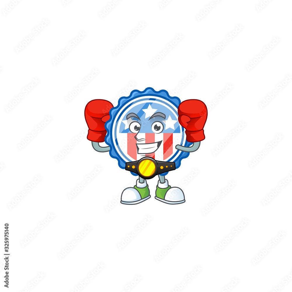 A sporty Boxing circle badges USA with star cartoon character design style