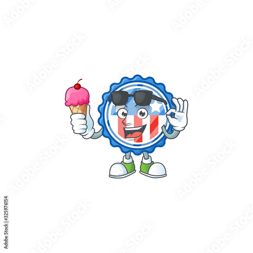 Circle badges USA with star mascot cartoon style eating an ice cream