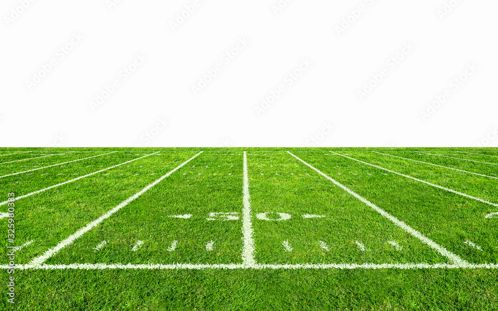 American football field with line. American football stadium with grass pattern. Isolated on white background.