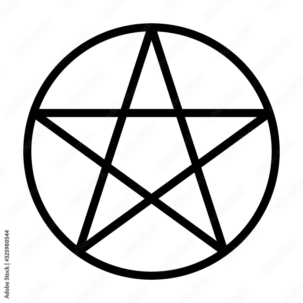 Pentacle star inside circle symbol for witchcraft line art vector icon
