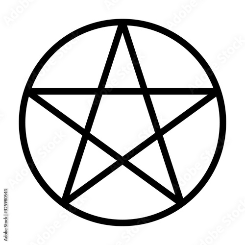 Pentacle star inside circle symbol for witchcraft line art vector icon for games and websites