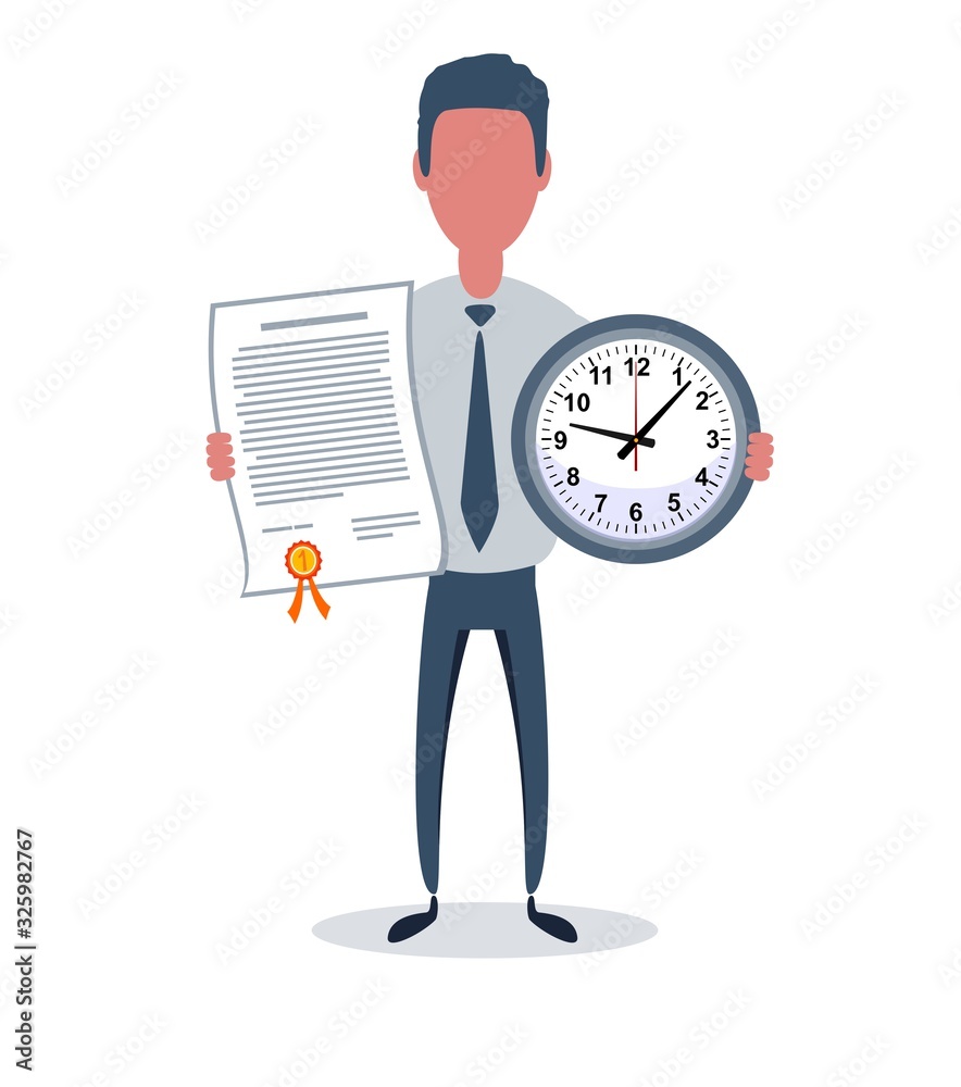 Businessman or clerk. Male character in trendy simple style with objects, flat vector illustration. Business concept. Isolated on white background. Businessman or clerk. Male character in trendy simple style with objects, flat vector illustration. Business concept. Isolated on white background.