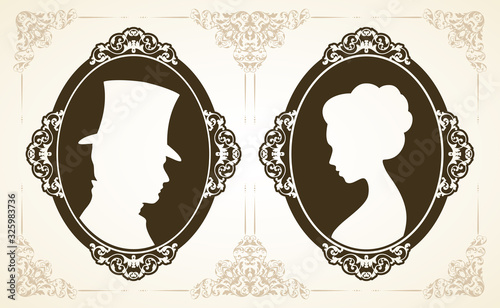 Male and female profile in classic Victorian style.