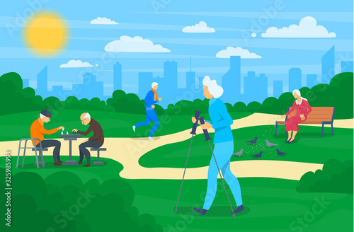 Cartoon Color Elderly Characters People Activities Concept. Vector