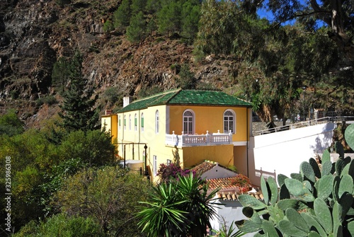 Canvas-taulu View of the bitter source spa pump house, Tolox, Spain.