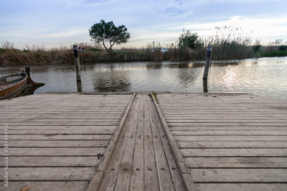 Wooden jetty of the port of Catarroja