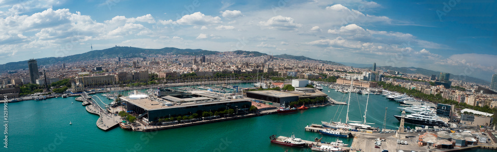 Panoramic view of Barcelona and port. Catalonia, Spain