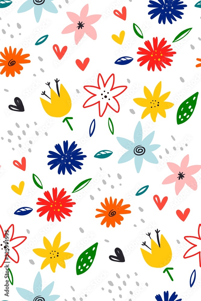 Blossom Flowers pattern in the blooming botanical Motifs scattered random. Floral paper cut shapes. Seamless vector texture. Creative kids hand drawn texture for fabric, wrapping, textile, wallpaper.