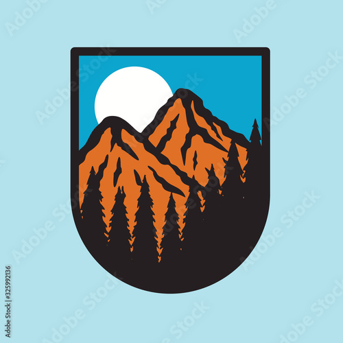 Camp hike mountain nature badge patch pin graphic illustration vector art t-shirt design