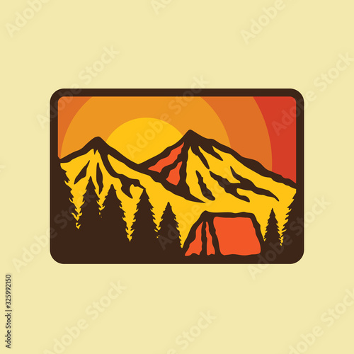 Camp hike mountain nature badge patch pin graphic illustration vector art t-shirt design