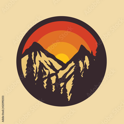 Camp hike mountain nature badge patch pin graphic illustration vector art t-shirt design