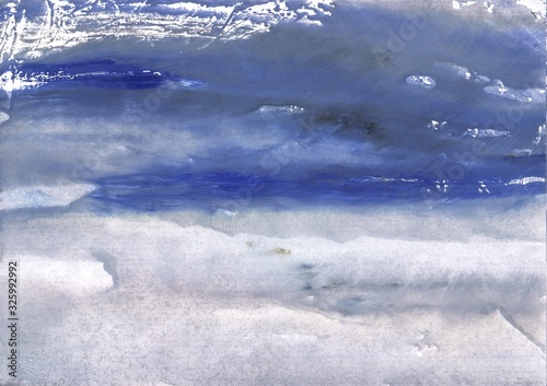 Gray blue cloud. Abstract watercolor background. Painting texture