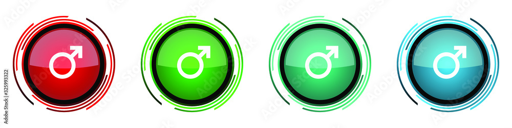 Male round glossy vector icons, set of buttons for webdesign, internet and mobile phone applications in four colors options isolated on white background Male round glossy vector icons, set of buttons for webdesign, internet and mobile phone applications in four colors options isolated on white background