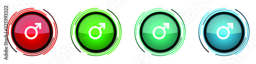 Male round glossy vector icons, set of buttons for webdesign, internet and mobile phone applications in four colors options isolated on white background