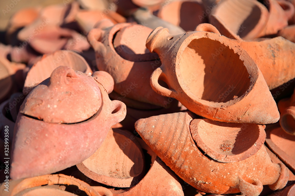 Clay pots (used for cooking) in a brick factory in Tozeur, Tunisia