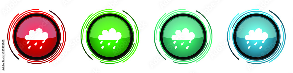 Rain round glossy vector icons, set of buttons for webdesign, internet and mobile phone applications in four colors options isolated on white background Rain round glossy vector icons, set of buttons for webdesign, internet and mobile phone applications in four colors options isolated on white background